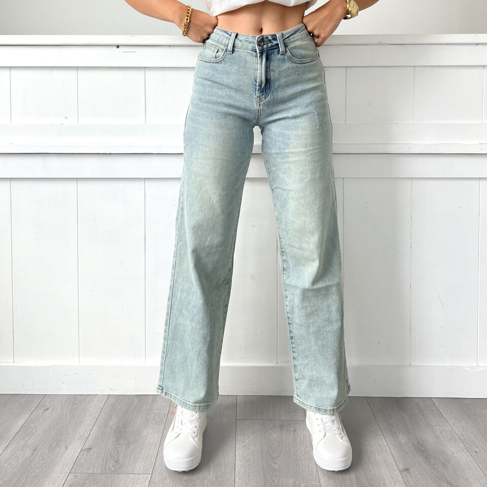 Petite Jade Wide Leg Jeans Blauw