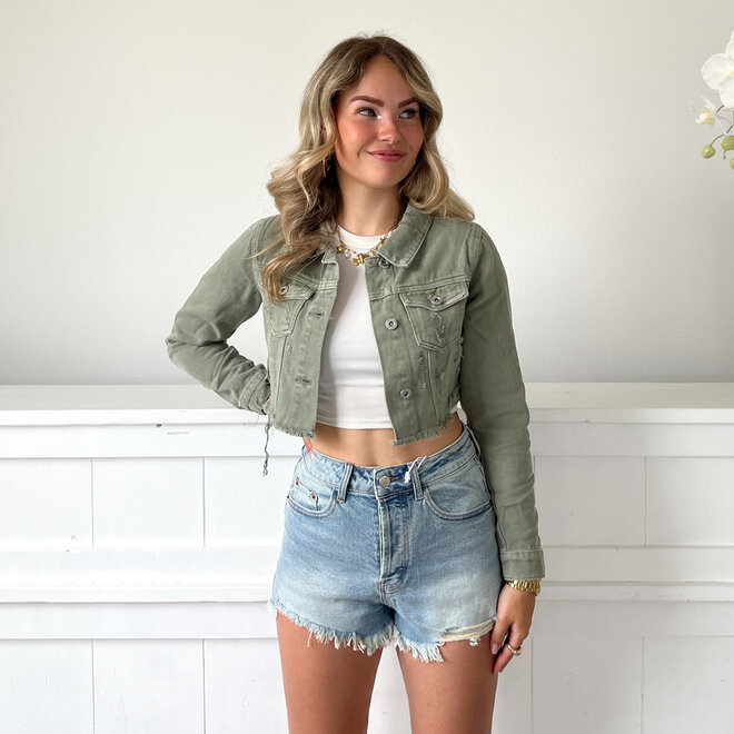 Amy Cropped Spijkerjasje Groen