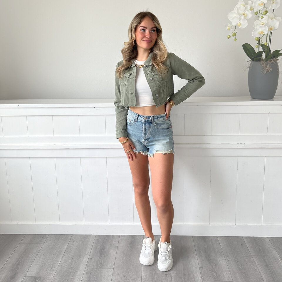 Amy Cropped Spijkerjasje Groen