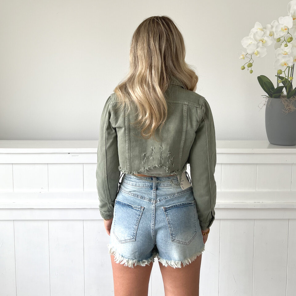 Amy Cropped Spijkerjasje Groen
