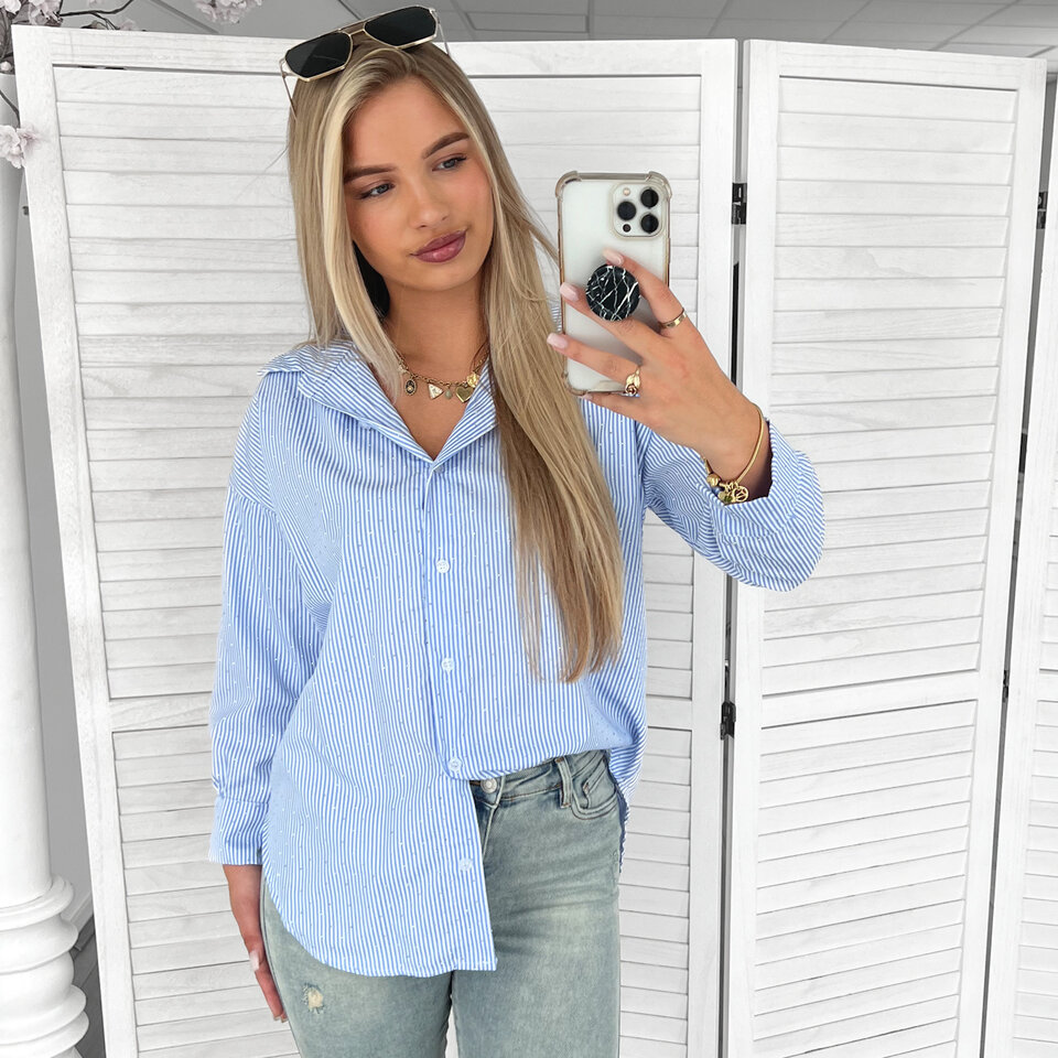 Diamantjes Strepen Blouse Blauw