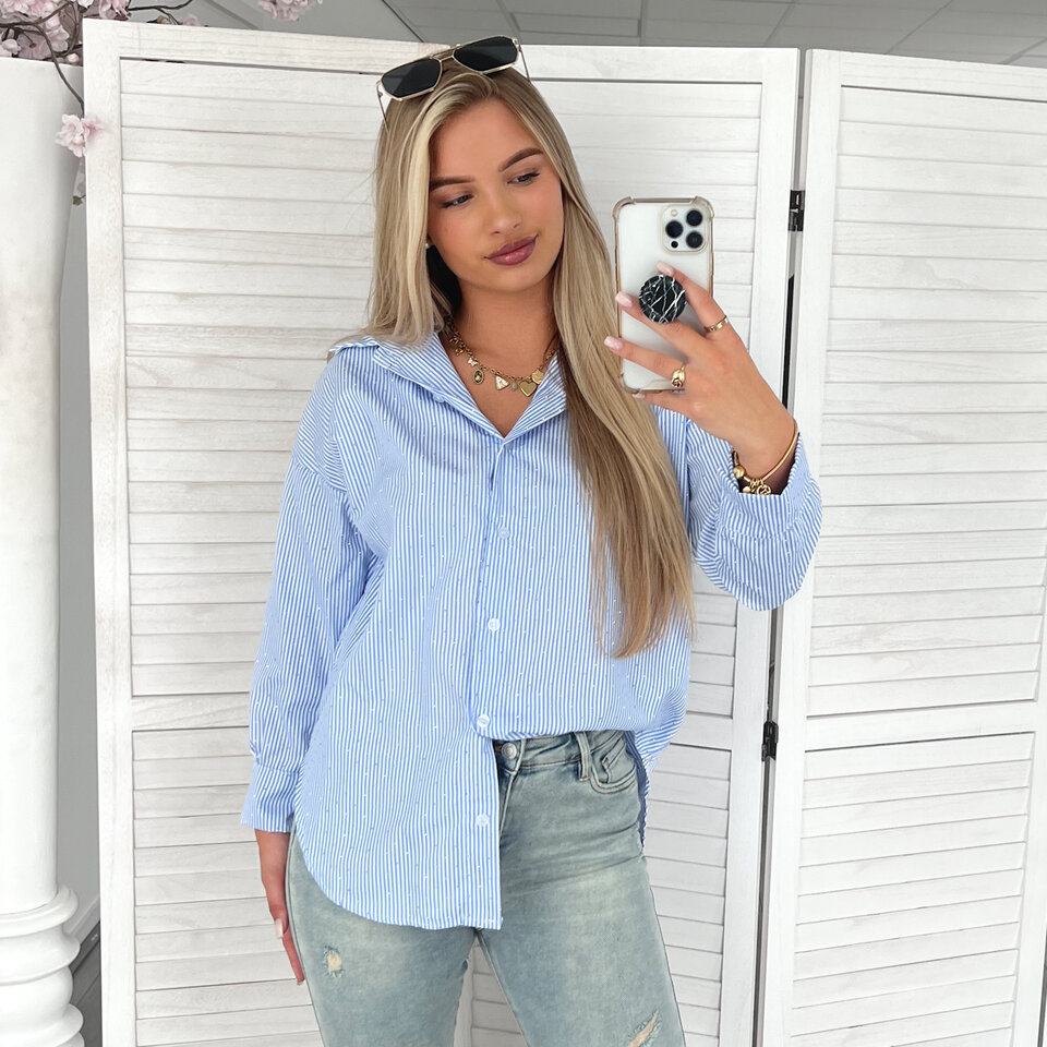 Diamantjes Strepen Blouse Blauw