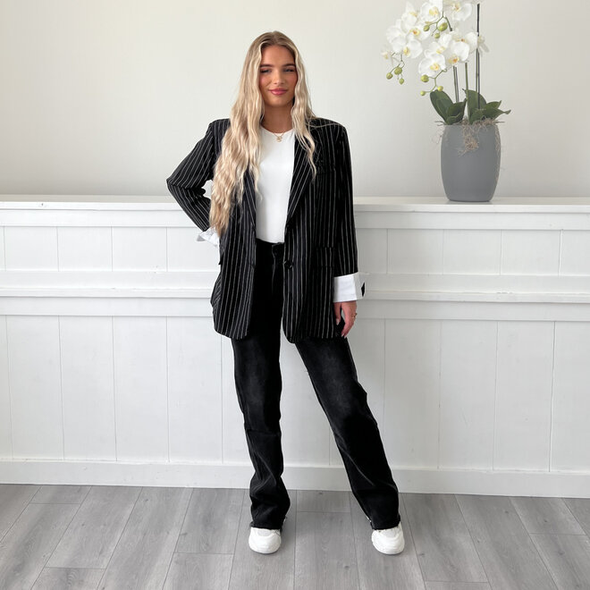 Dunne Strepen Blazer Zwart