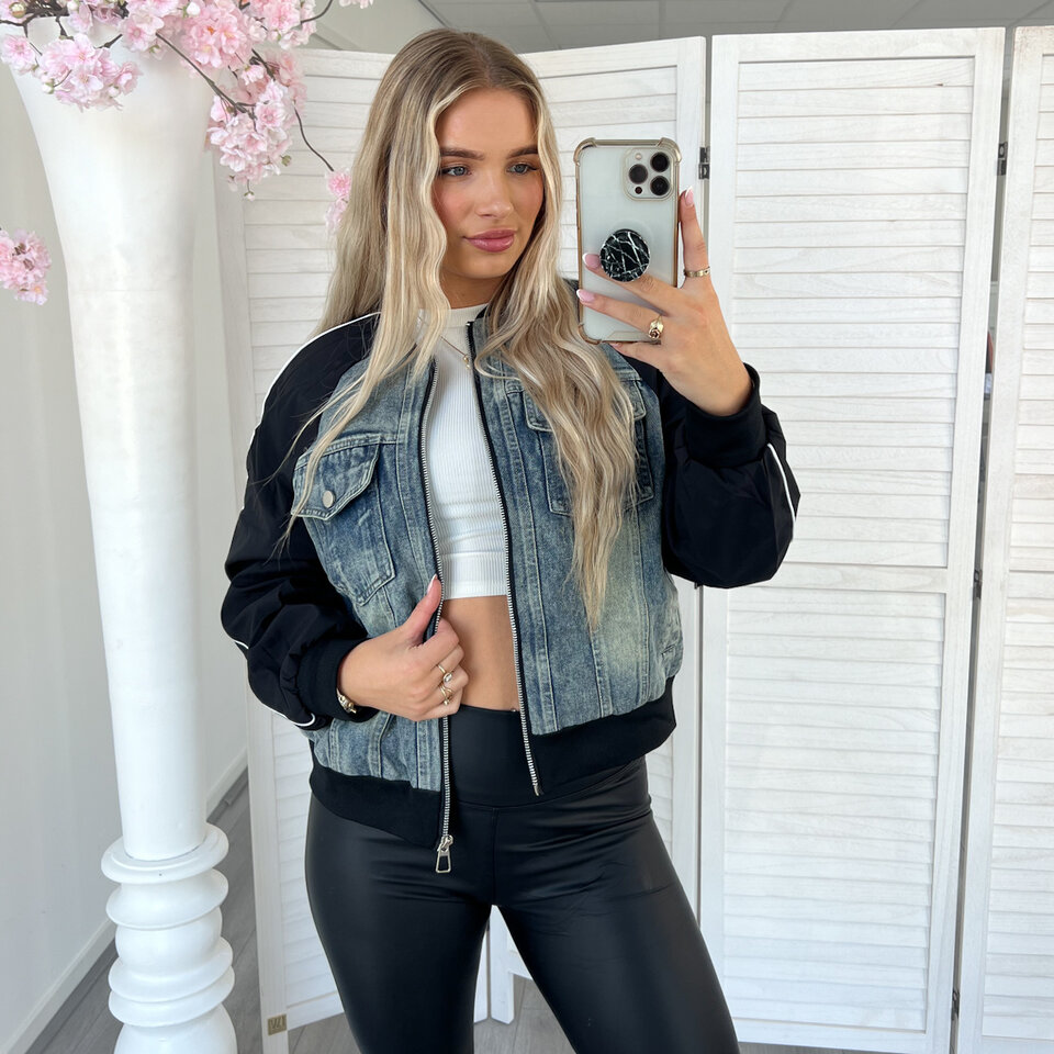 Denim Bomber Jacket Zwart