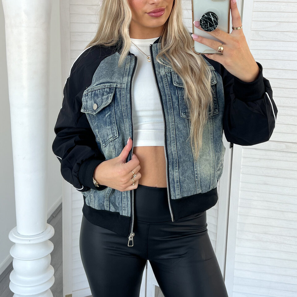 Denim Bomber Jacket Zwart