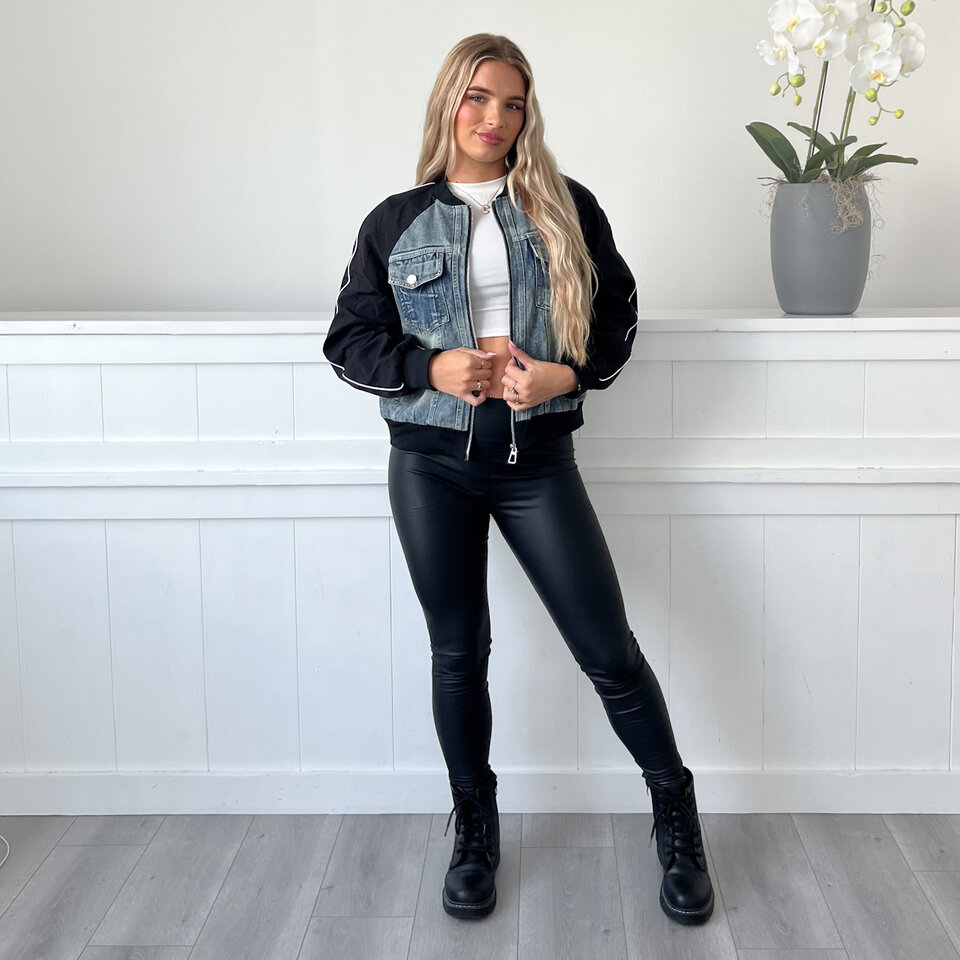 Denim Bomber Jacket Zwart