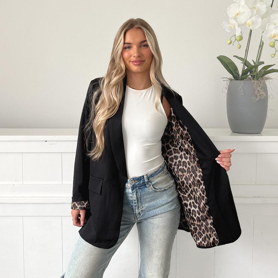 Leopard Blazer Zwart