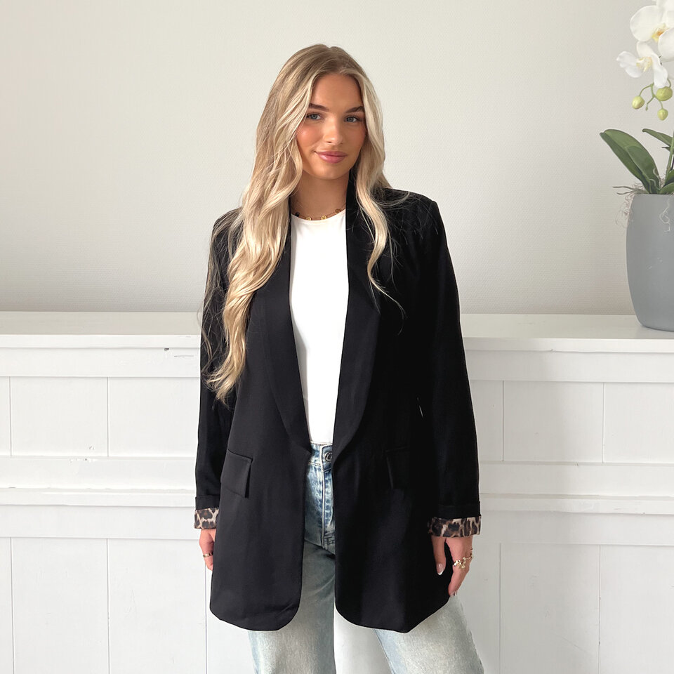 Leopard Blazer Zwart