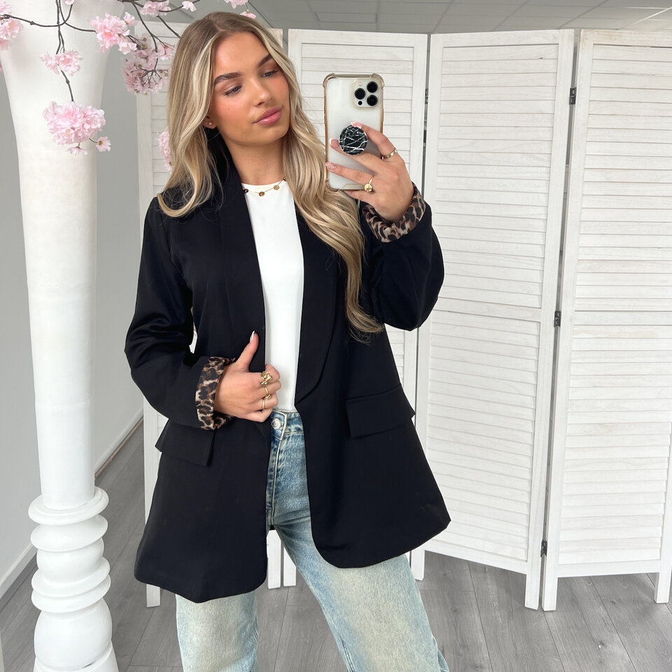 Leopard Blazer Zwart