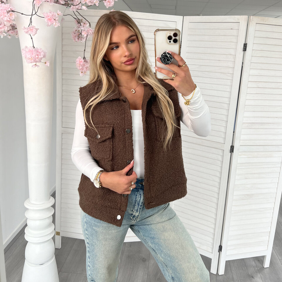 Teddy Gilet Donkerbruin
