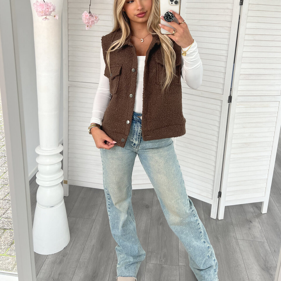 Teddy Gilet Donkerbruin