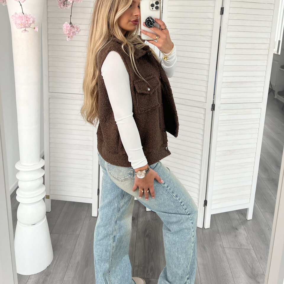 Teddy Gilet Donkerbruin