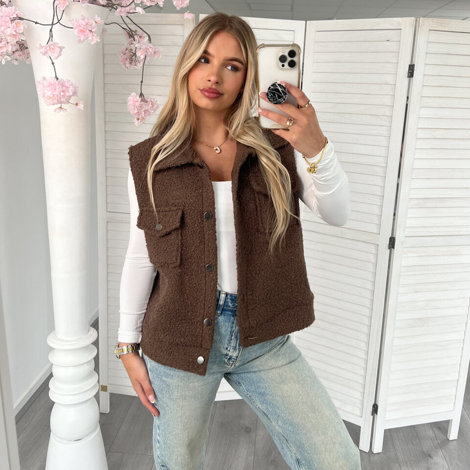 Teddy Gilet Donkerbruin