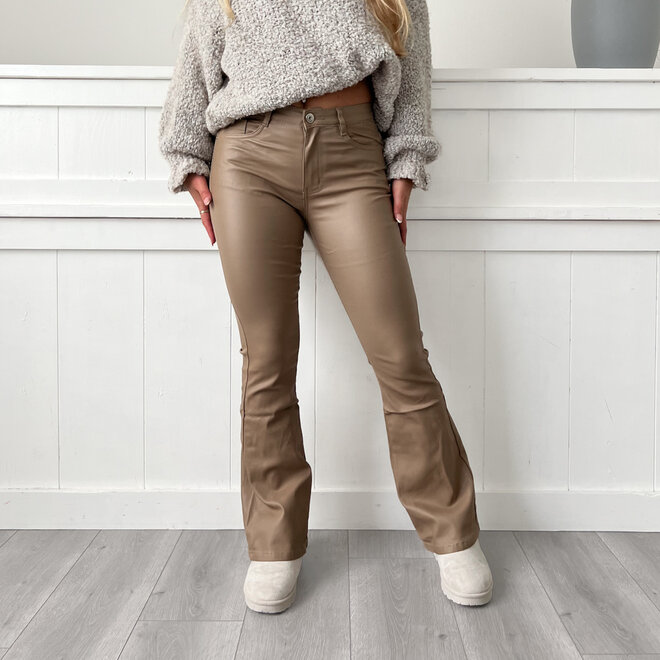 Coated Flared Broek Camel
