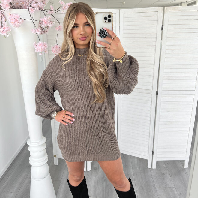 Anne Gebreid Tuniek Taupe