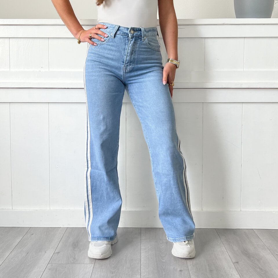 Witte Strepen Jeans Blauw