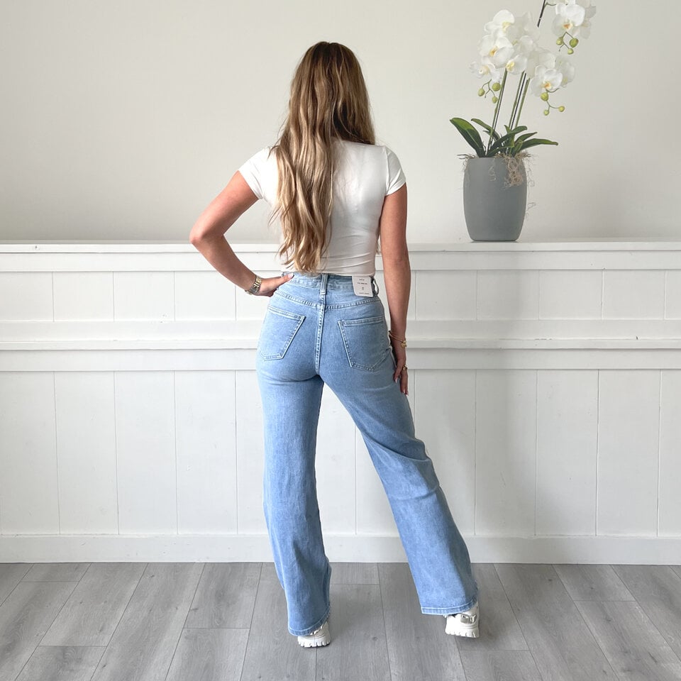 Witte Strepen Jeans Blauw