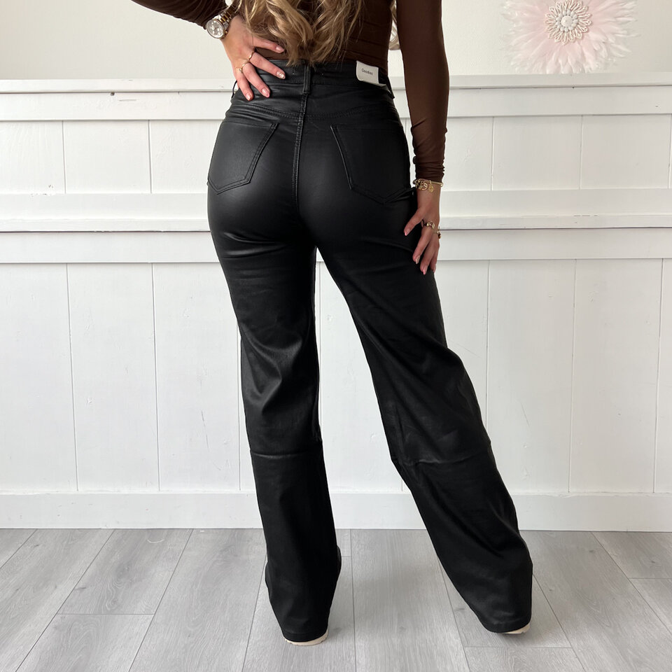 Evy Coated Wide Leg Broek Zwart