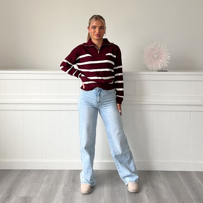 Marieke Strepen Trui Bordeaux