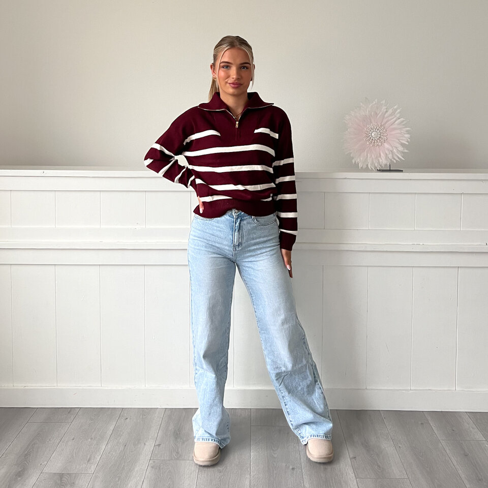 Marieke Strepen Trui Bordeaux