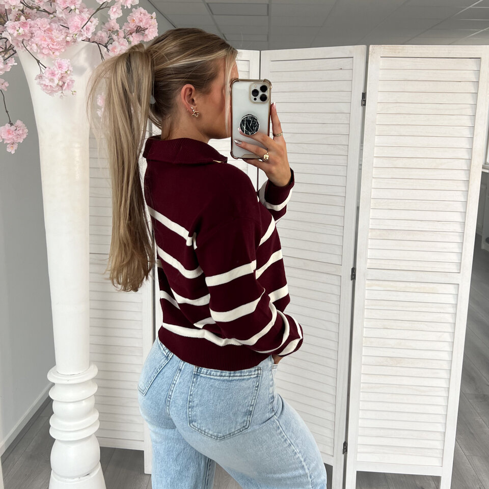 Marieke Strepen Trui Bordeaux