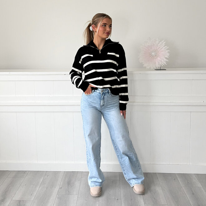 Marieke Strepen Trui Zwart