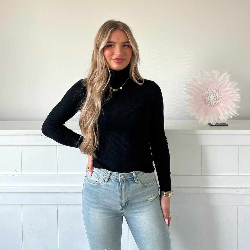 Ribbel Col Top Zwart