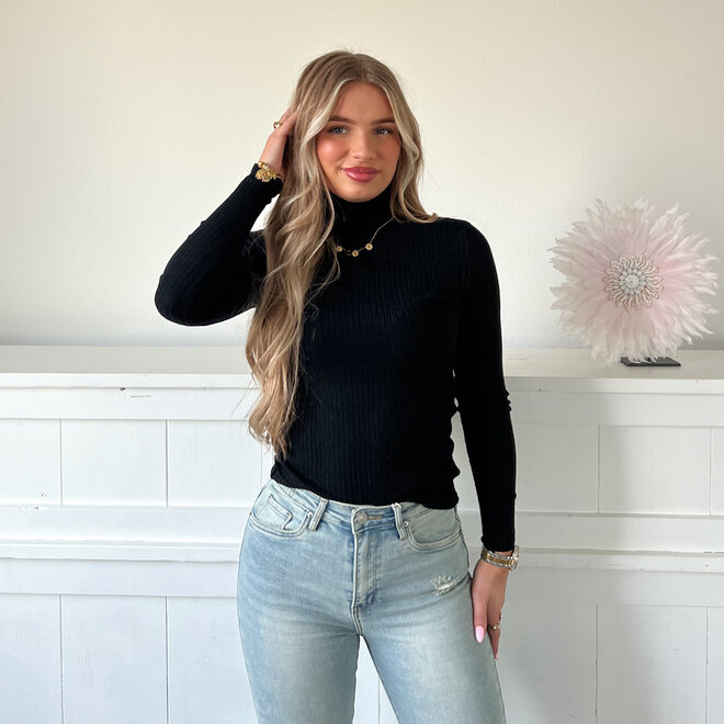 Ribbel Col Top Zwart