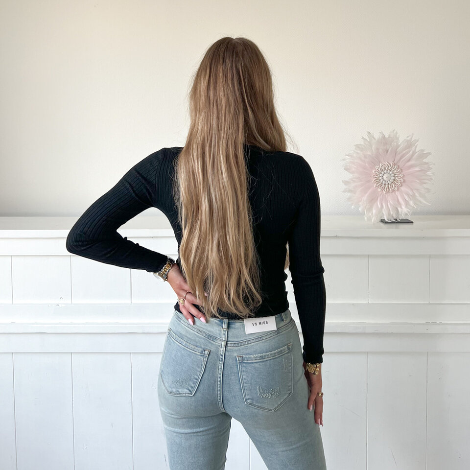 Ribbel Col Top Zwart