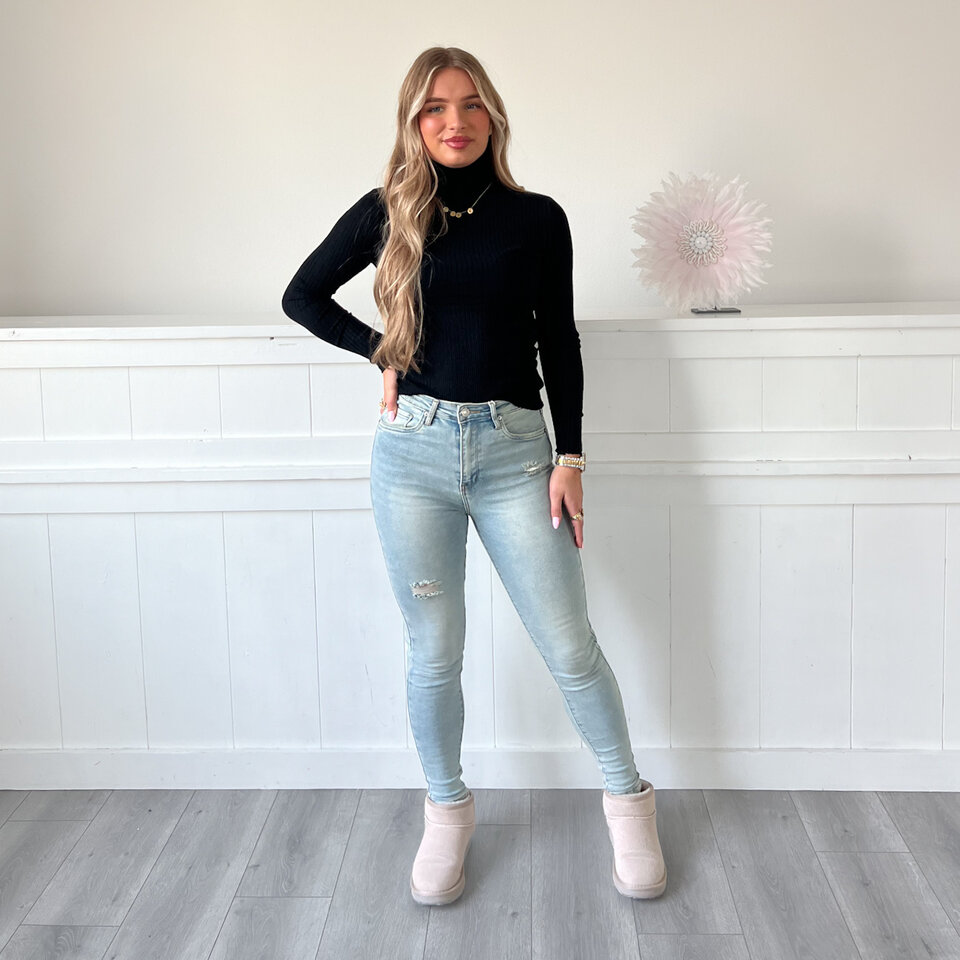 Ribbel Col Top Zwart