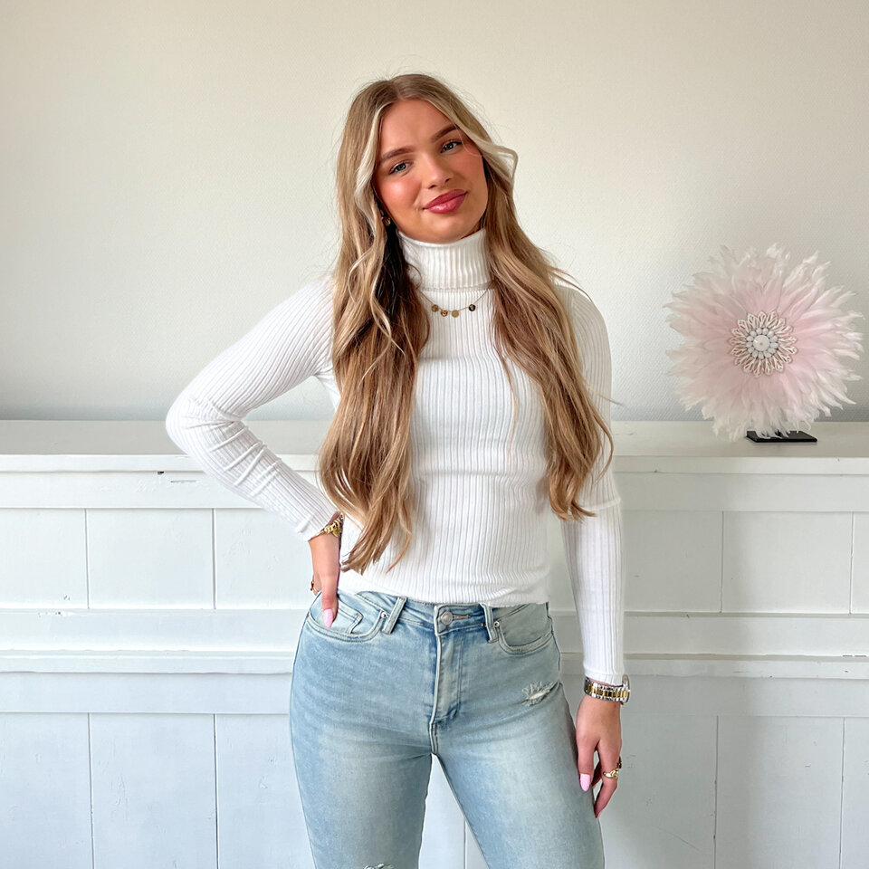 Ribbel Col Top Wit