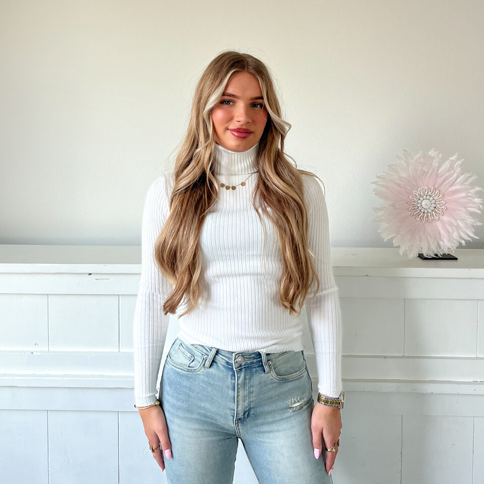 Ribbel Col Top Wit