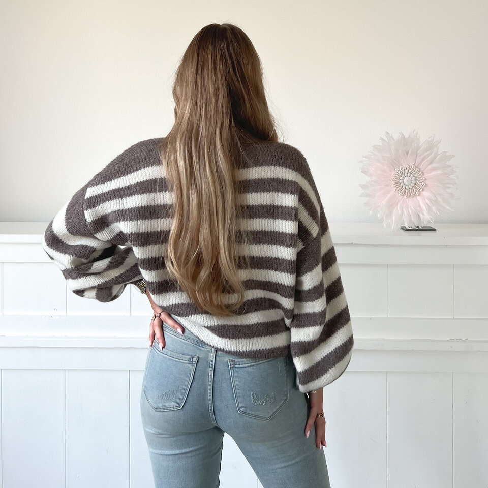 Strepen Trui Wit Taupe