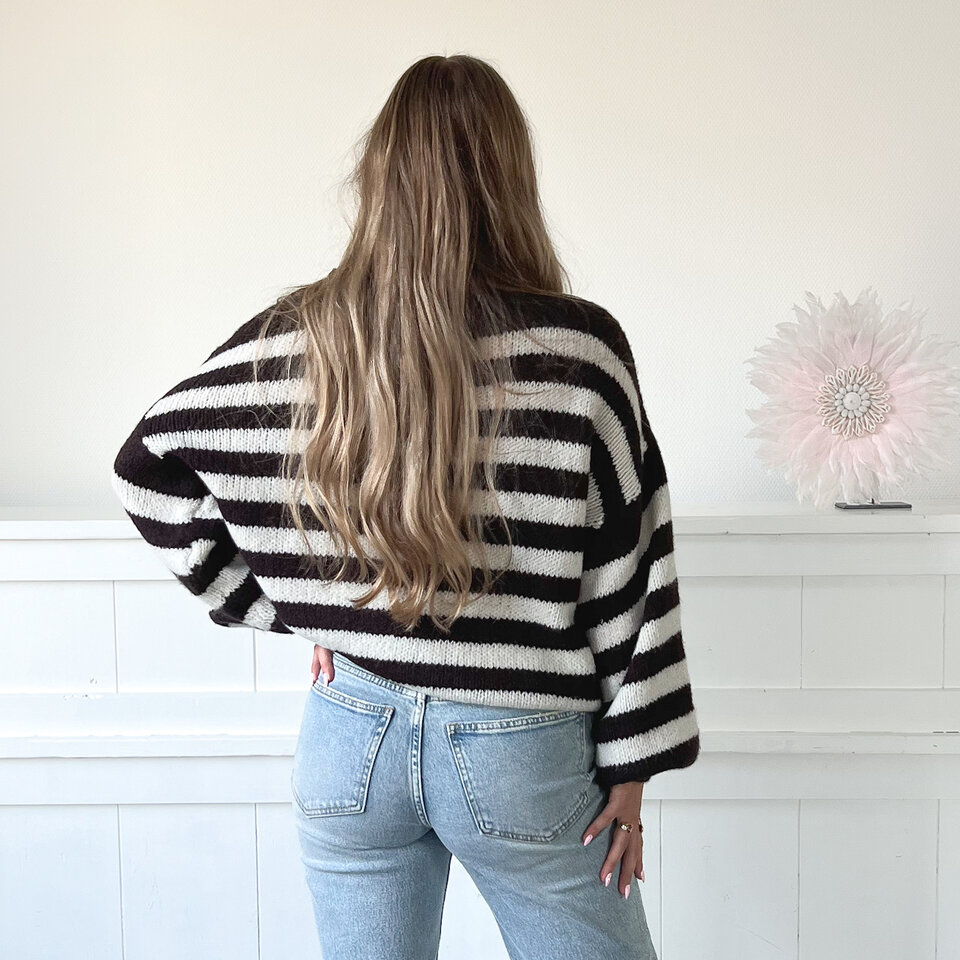 Strepen Trui Wit Bruin