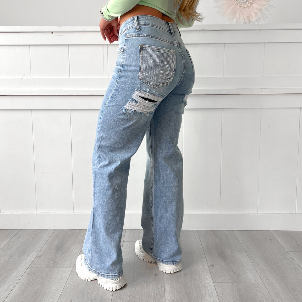 Elena Wide Leg Jeans Blauw