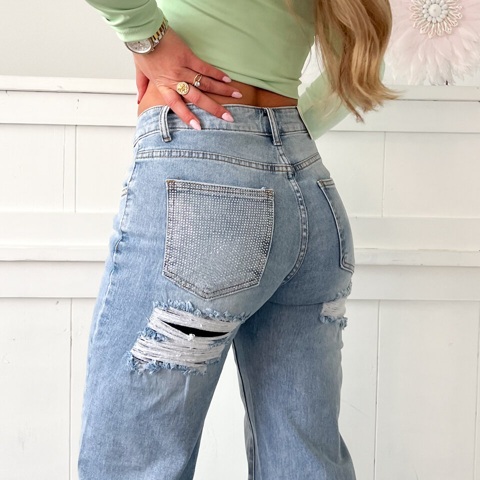Elena Wide Leg Jeans Blauw