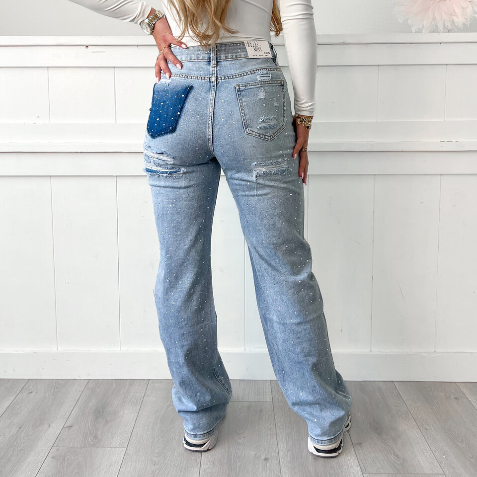 Mae Diamantjes Jeans Blauw