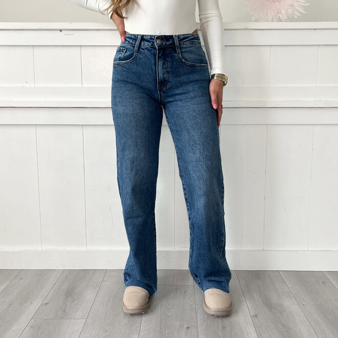 Sanne Wide Leg Jeans Donkerblauw
