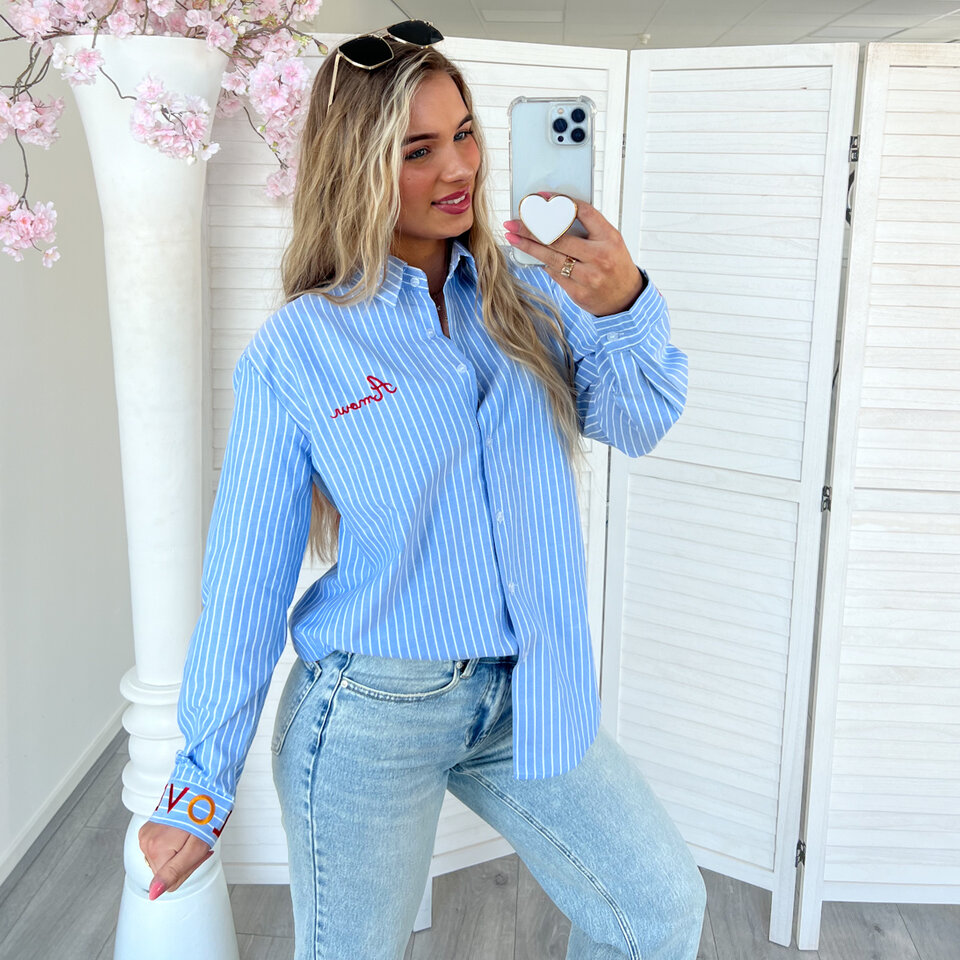 AMOUR Strepen Blouse Blauw