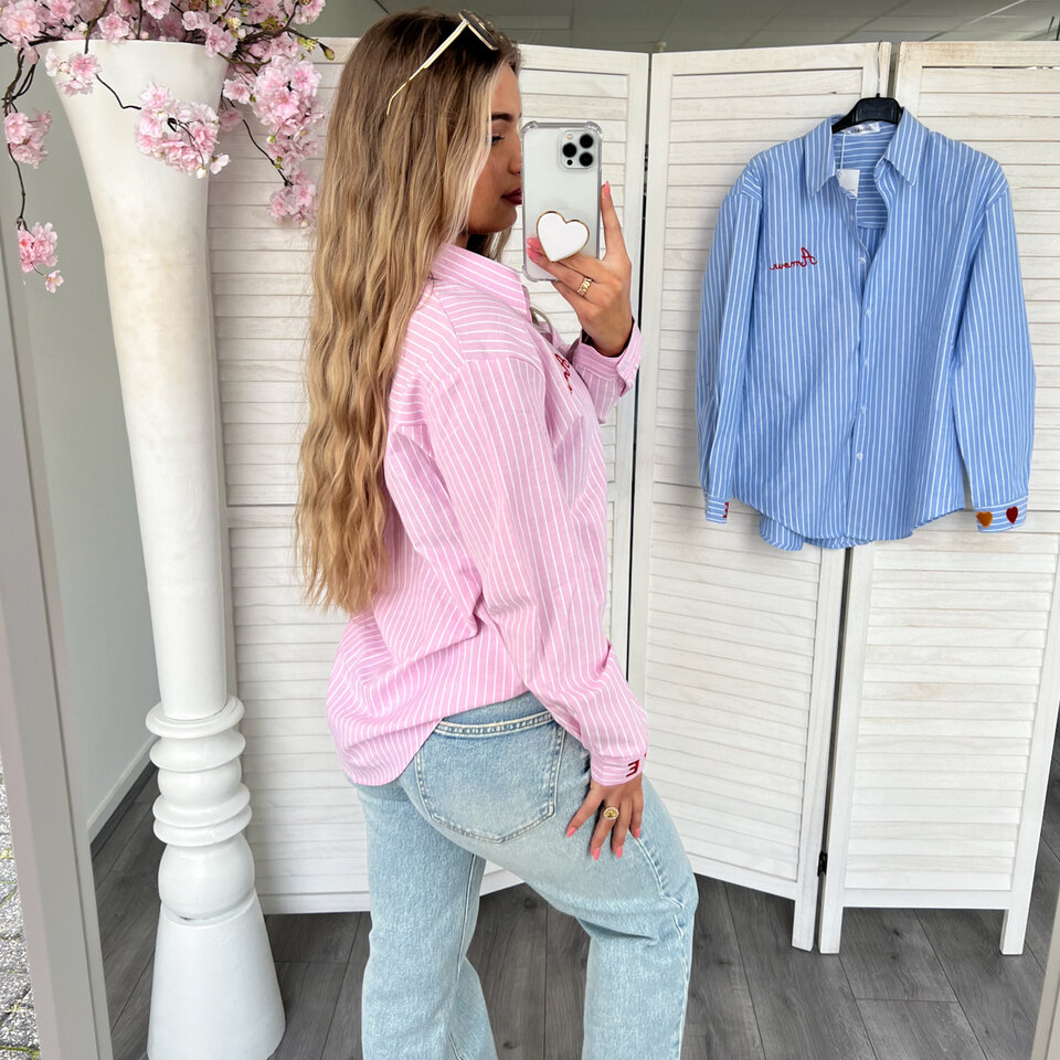 AMOUR Strepen Blouse Roze