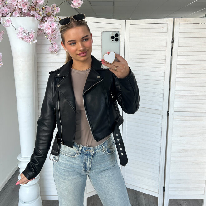 Mandy Leren Jacket Zwart