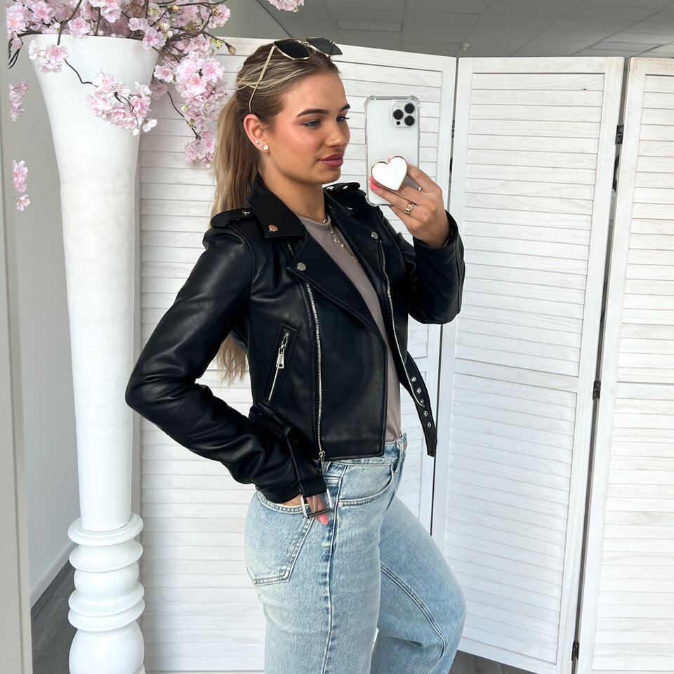Mandy Leren Jacket Zwart