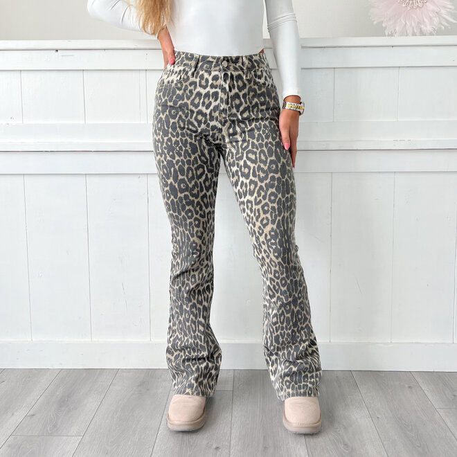 Bootcut Leopard Jeans Beige