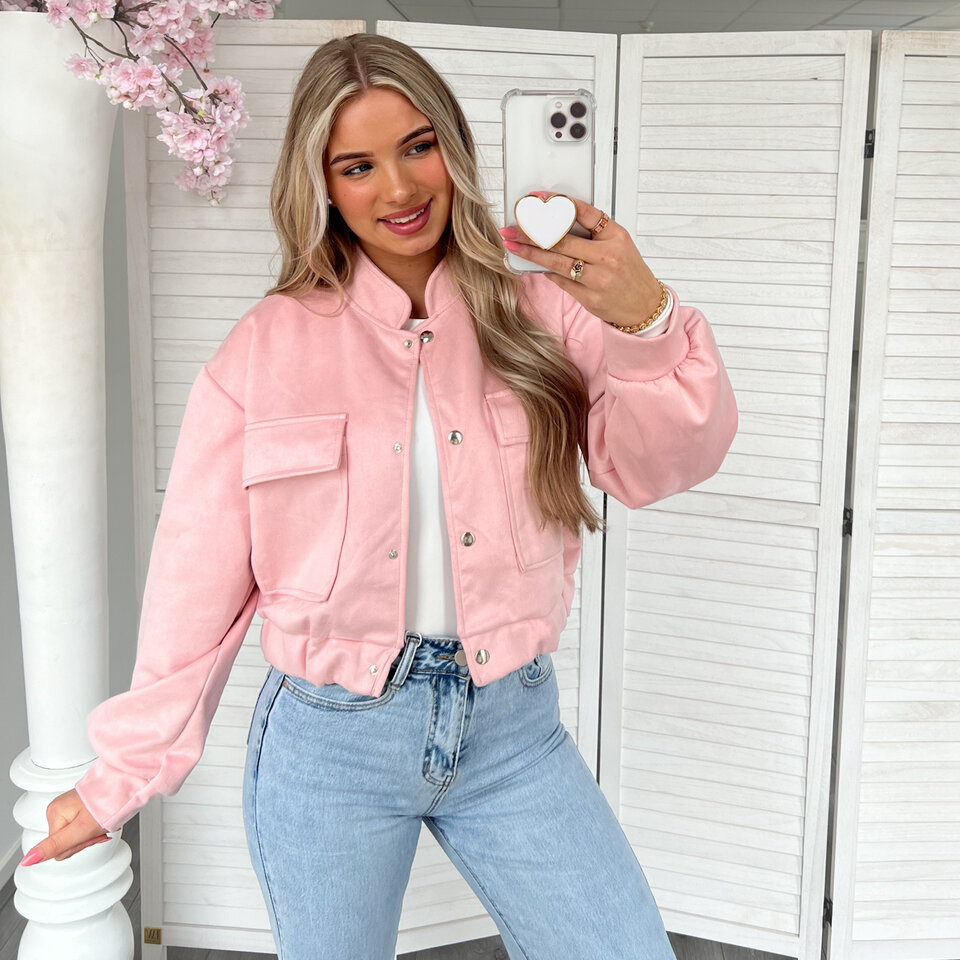 Suede Bomber Jasje Roze