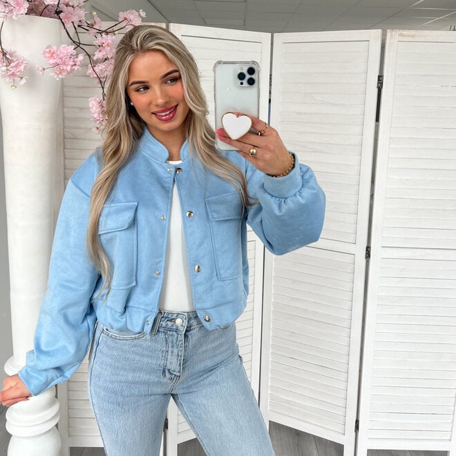 Suede Bomber Jasje Blauw