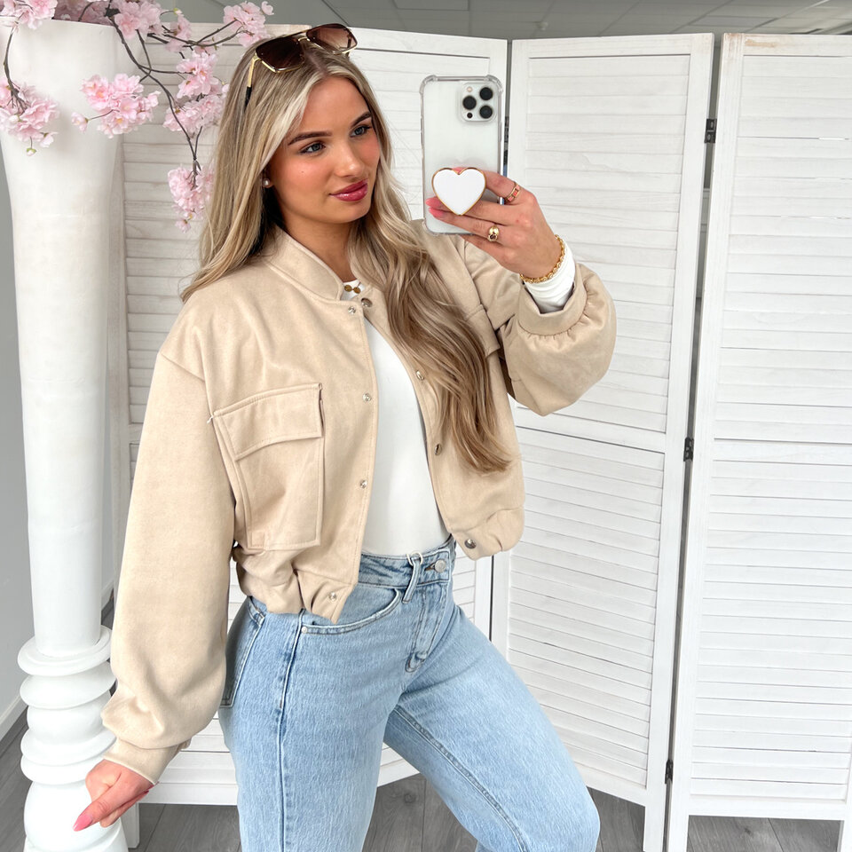Suede Bomber Jasje Beige