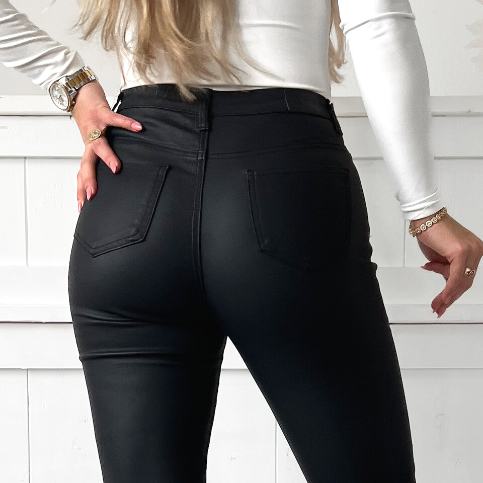 Skinny Mat Coated Broek Zwart