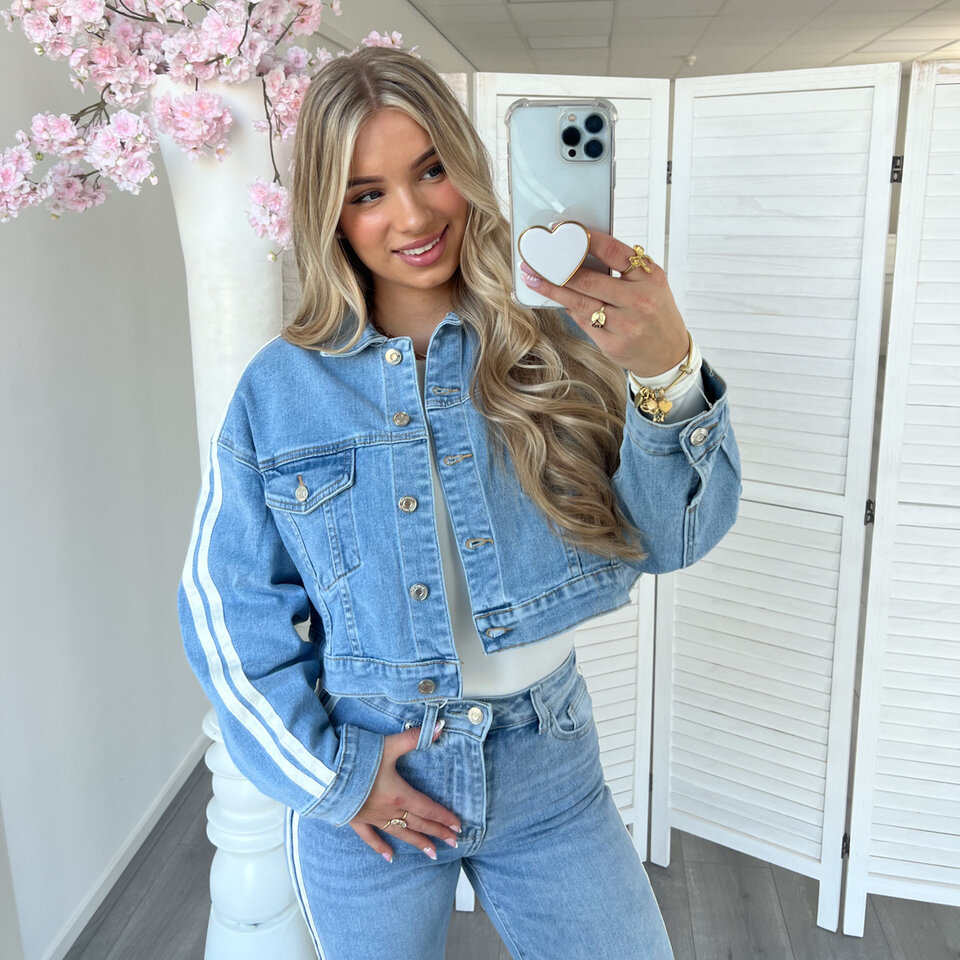 Witte Strepen Spijkerjasje Blauw