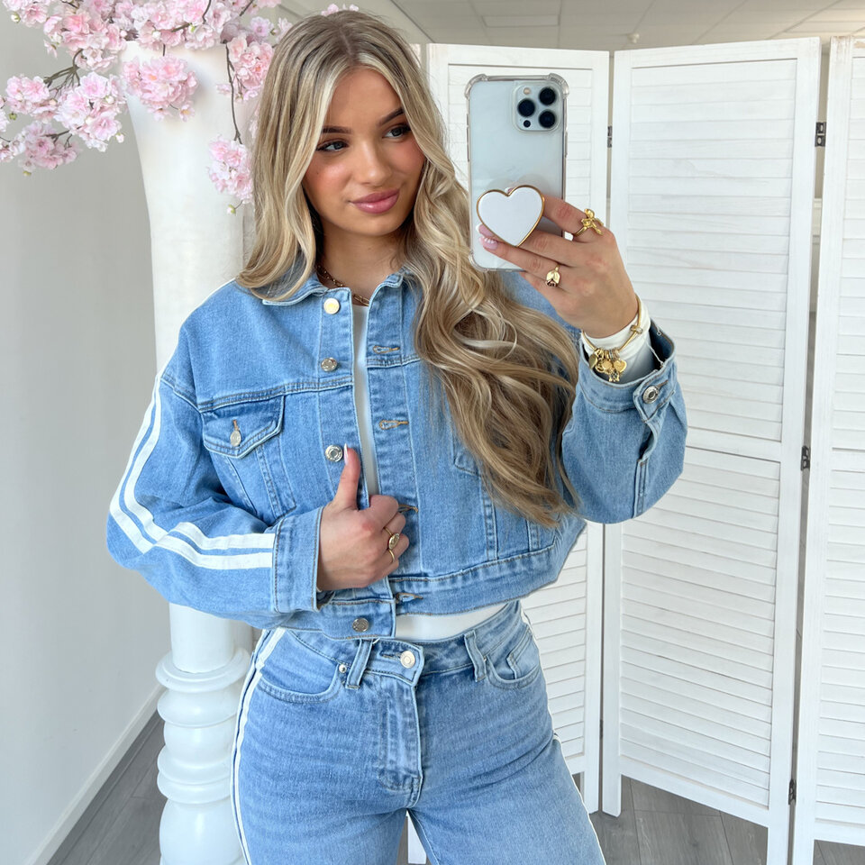 Witte Strepen Spijkerjasje Blauw