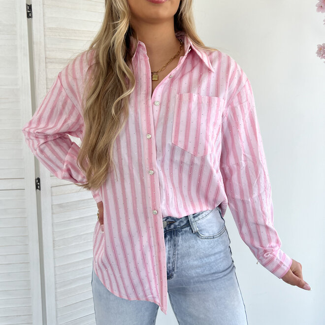 Fleur Diamantjes Blouse Roze